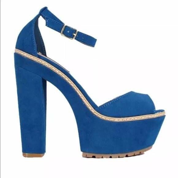Dollhouse Women Blue Ankle Strap Chunky Block Heel - Picture 1 of 2